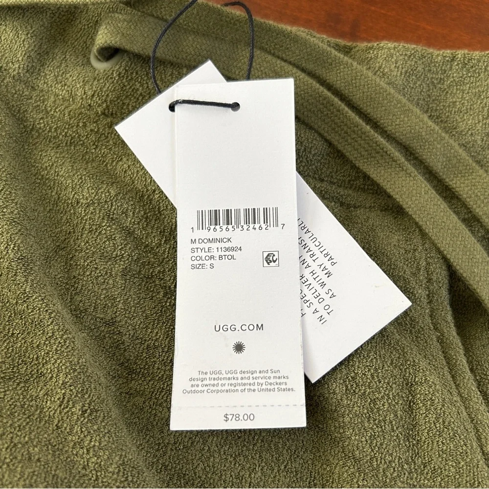 UGG Men's Dominick Brushed Terry Lounge Shorts Burnt Olive, Size S, New with Tag